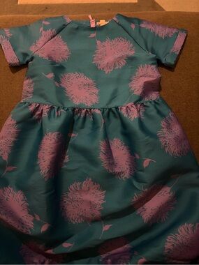 Crewcuts Teal Satin Dress with Pink Floral Motif